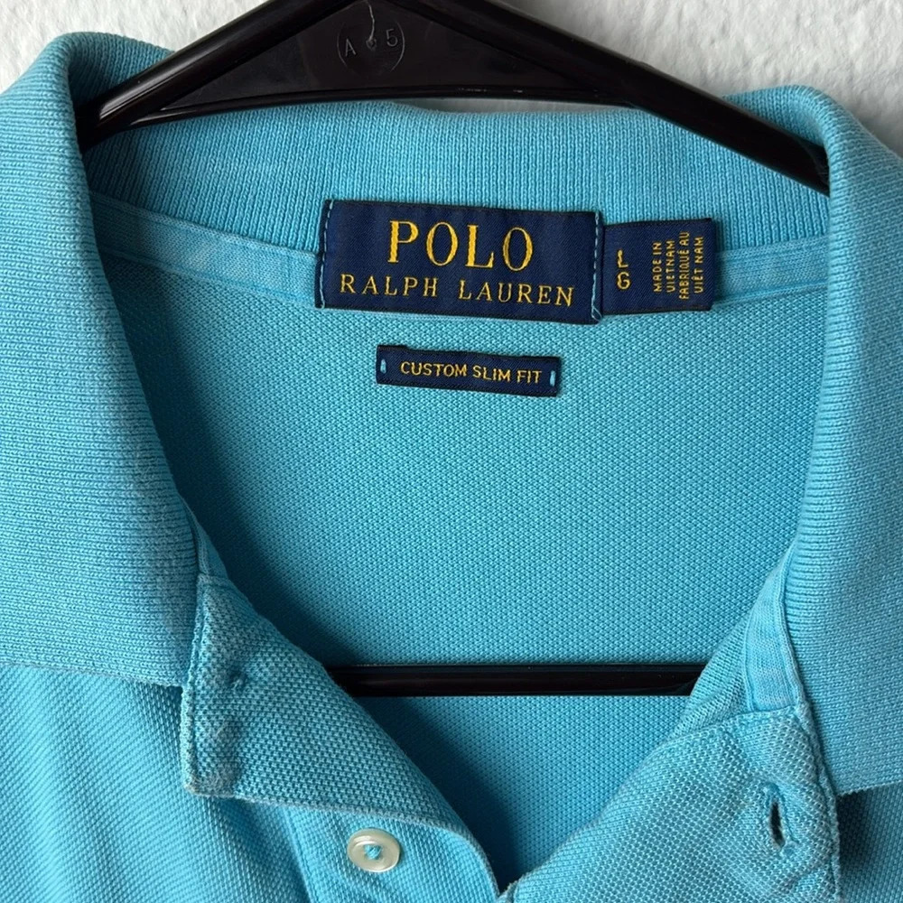 Polo by Ralph Lauren Men's Aqua Polo Shirt - Picture 2 of 3